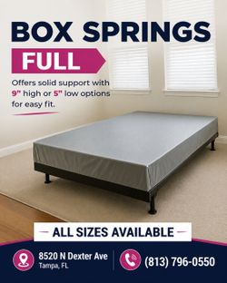 Full Size Box Springs - Brand New - Available Heights: 5” Low Profile to 9” Regular - Also in Twin, Queen, King & Cali King 🚚 Same-Day Delivery