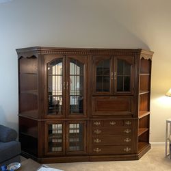 Four Piece Secretary Desk, Curio, And Shelves