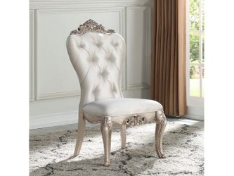 Gorsedd Cream Fabric & Golden Ivory Finish Armless Side Chair (Set of 2)