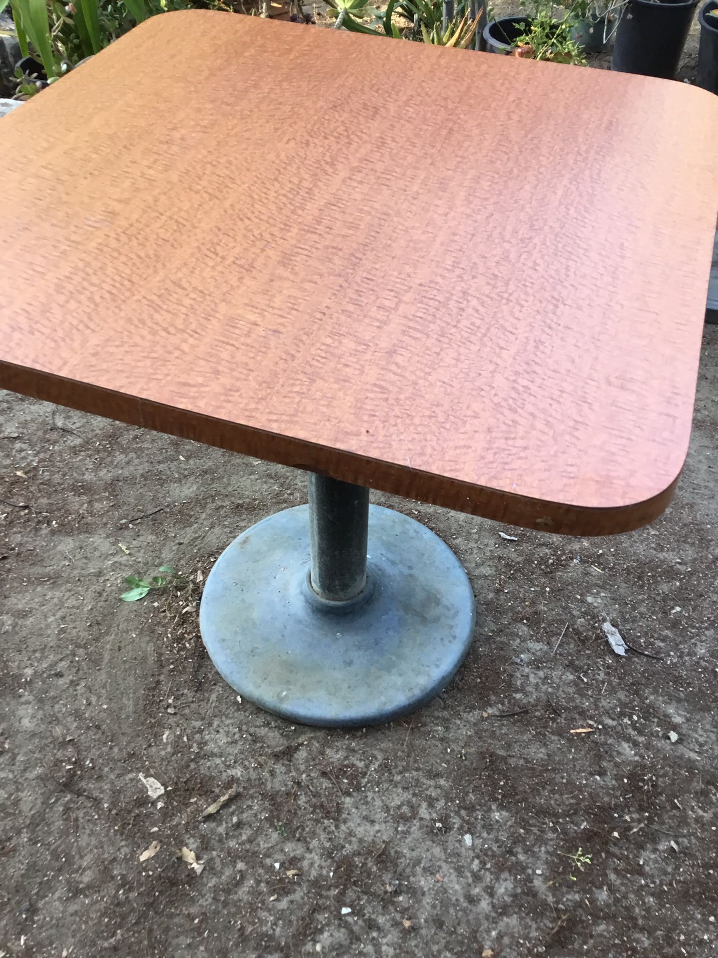 Restaurant Table With Very heavy IRON Base 31” High 30”. X 30” Top Wood Table