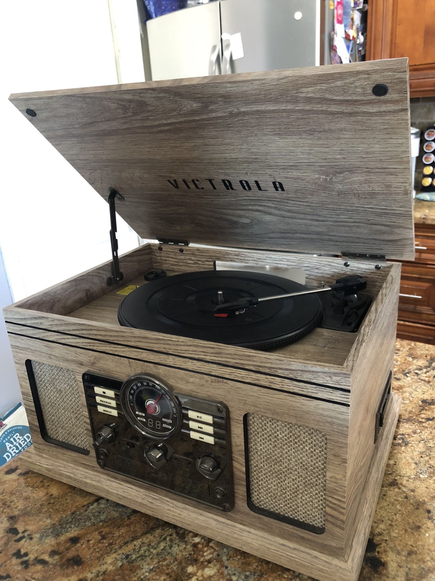 Victrola Nostalgic 6-in-1 Bluetooth Record Player & Multimedia Center with Built-in Speakers – 3-Speed Turntable, CD & Cassette Player, AM/FM Radio, W