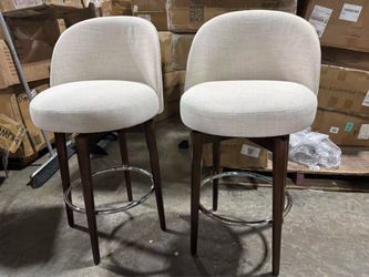 ❤️🔥(Set of 2) 26 inch Matti Linen High Back Wood Swivel Counter Stool with Fabric Seat