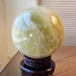 11.8 Lb (5340g) Flashy Citrine Sphere Quartz Crystal  With a Rotating Stand 