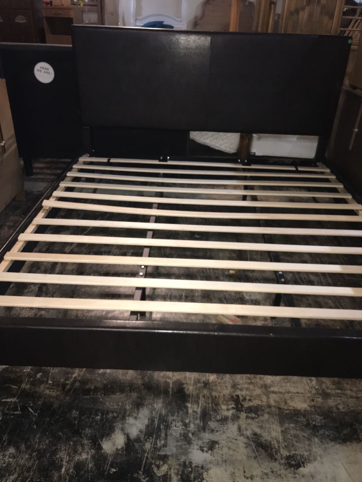 Brown leather king bed frame