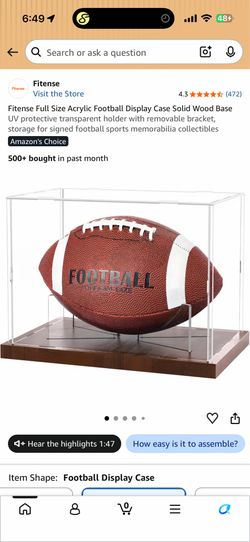 Fitense Acrylic Football Display Case UV Protection Solid Wood Base - New