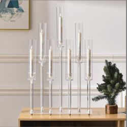 Acrylic Candle Holder For LED Candle, Candlestick Holders For Table Centerpiece, Candelabra 7 Arms For Living Room Wedding Party Birthday Centerpieces