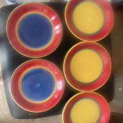 Royal Norfolk Mambo Pattern Stoneware Dinner Plate Yellow and blue