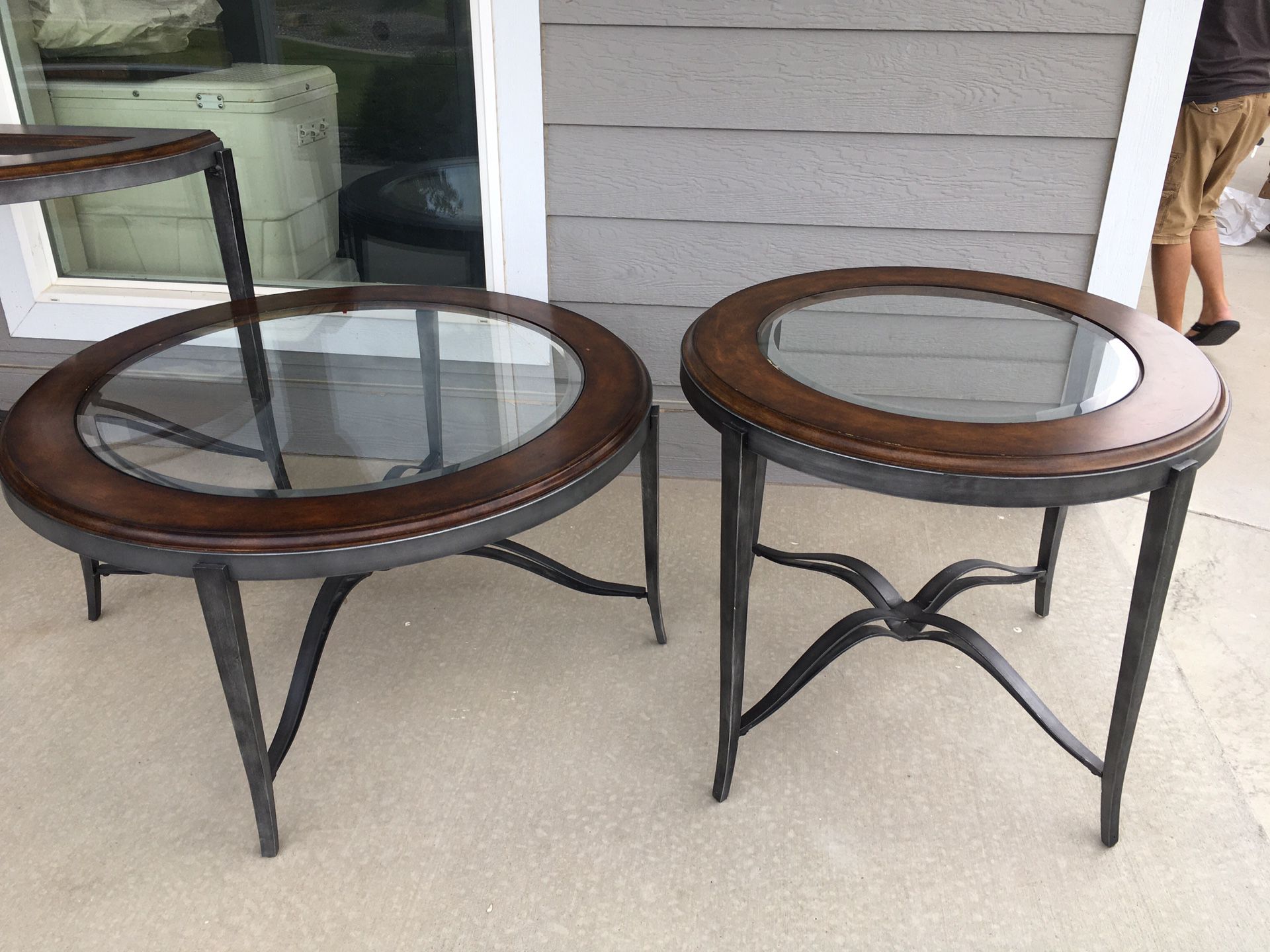 Wood & Iorn Glass Top Coffee Tables 