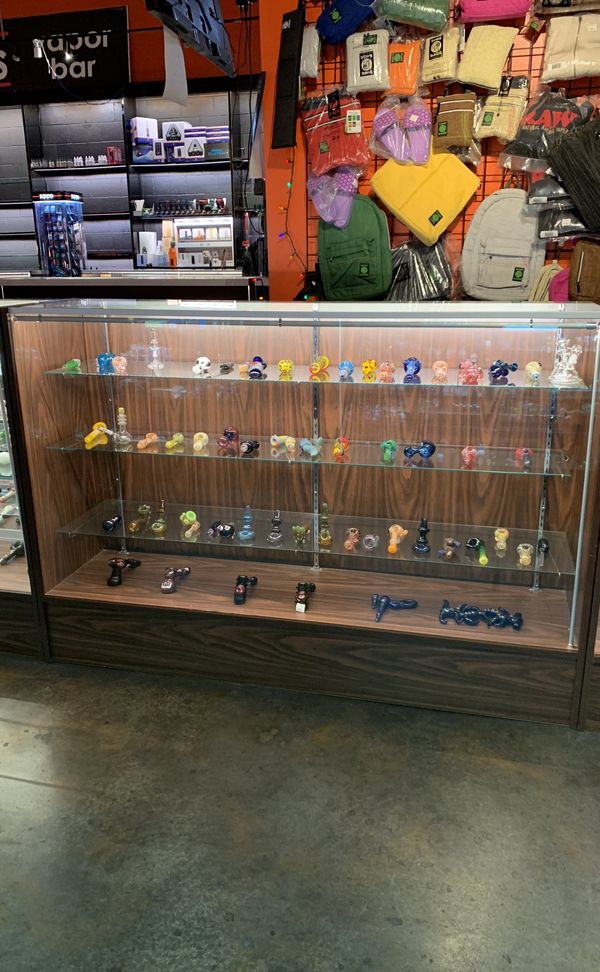 Custom display cases used in a smoke shop, 6 ft wide 44 inches tall