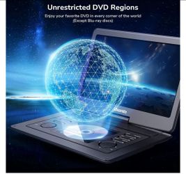 GOnavidio 17.9" Portable DVD Player with
15.6" 1600x900 Screen, 6-Hour Rechargeable
Battery, Support HDMI Input/AV Out, Sync
TV, USB/SD Card, Last Mem
