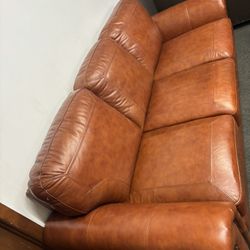 Genuine Leather Cognac Sofa – Nailhead Trim – Great Shape