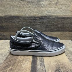 Vans Classic Slip-On Sequin Skate Shoes Black & White Size 10.5 Women