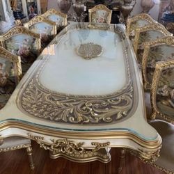 New Luxury Italian tapestry Dining Table And 10 Chairs 