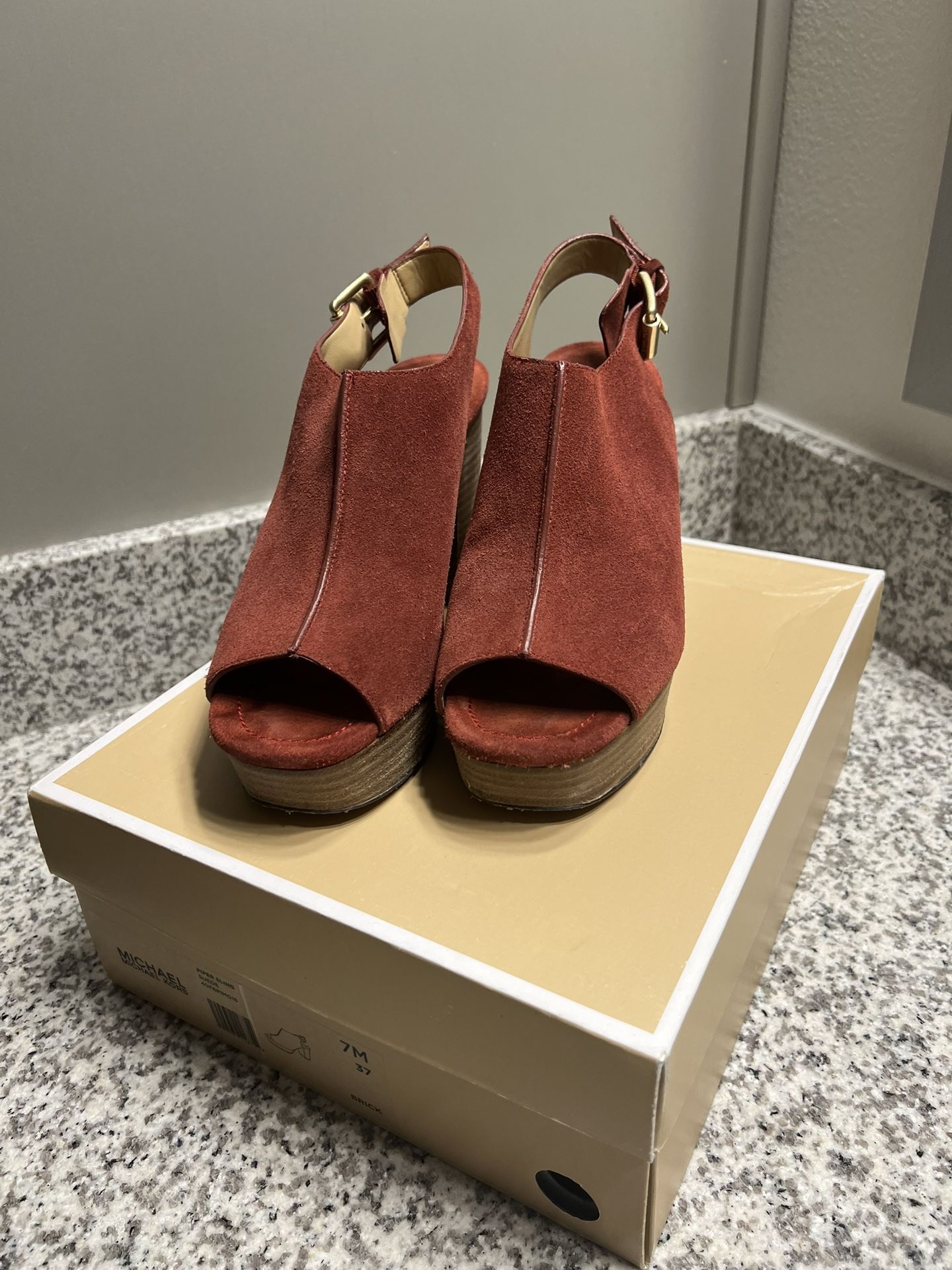 Michael Kors Piper Sling Suede Brick Red Heels Size 7M