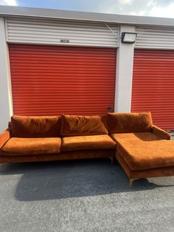 Exotic Orange Velvet Sectional Couch 