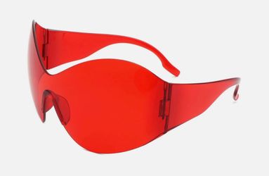 Oversized Rimless Women's Sunglasses - Wraparound Shield Fashion Eyewear