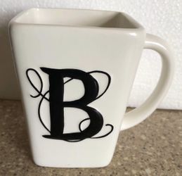 MWW Market “B" Monogram Initial Square Mug/Cup White Porcelain 12 oz