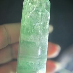 Fluorite Crystal Tower 4" Polished Clear Green/Blue - Heart Third Eye Chakra Healing 154g