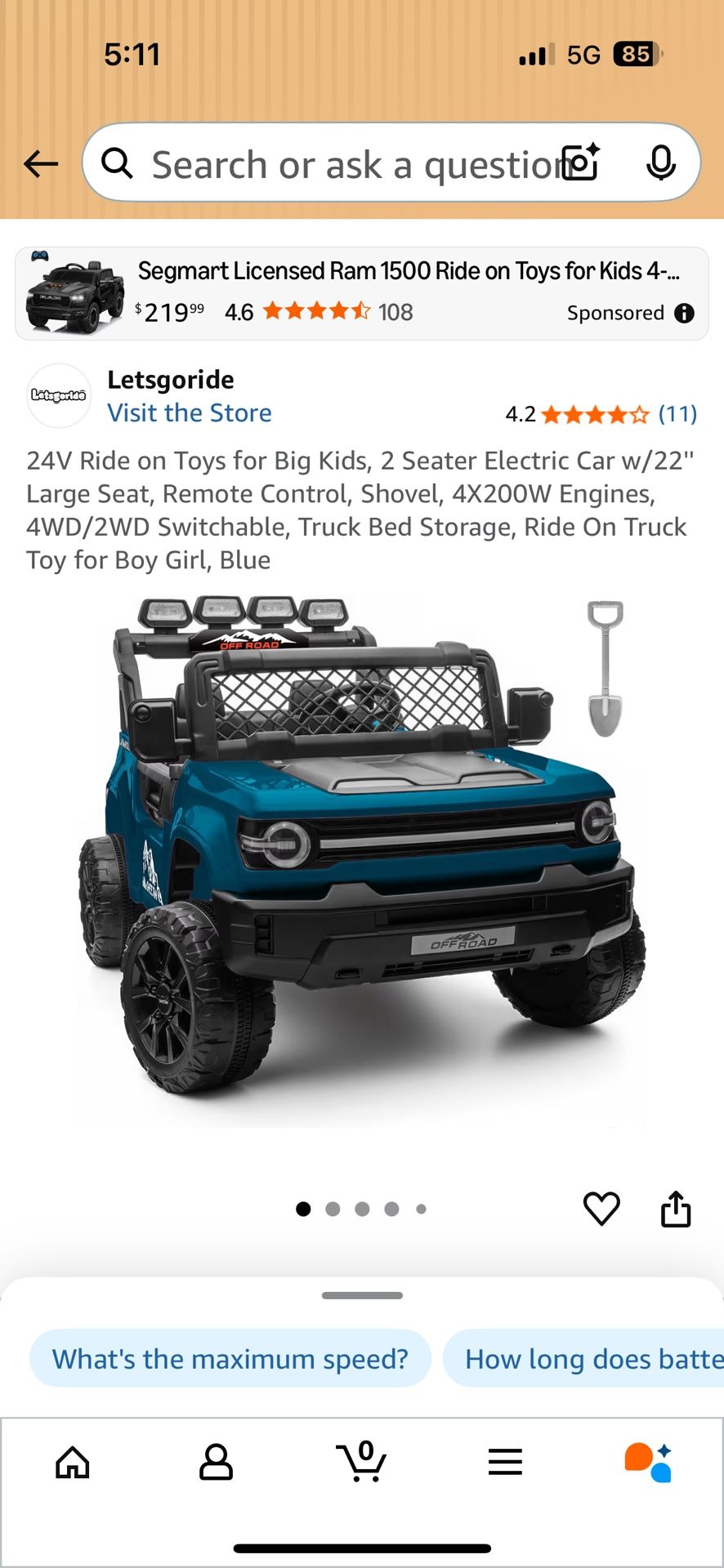 24V Ride on Toys for Big Kids, 2 Seater Electric Car w/22'' Large Seat