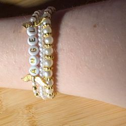 Faux Pearl Angel Bracelet Set