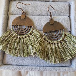 Boho Green And White Earrings 