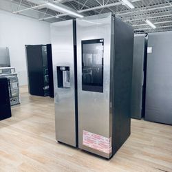 New Samsung 26.7 cu. ft. Large Capacity Side-by-Side Refrigerator with Touch Screen Family Hub RS27T5561SR