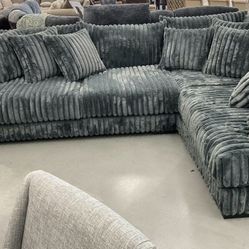 CORDUROY CHARCOAL GREY SECTIONAL SAME DAY DELIVERY BRAND NEW 