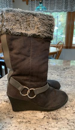 Gray Wedge Heel Boots size 8