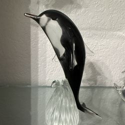 Vintage Art Mid Century Glass Dolphin Paperweight 
