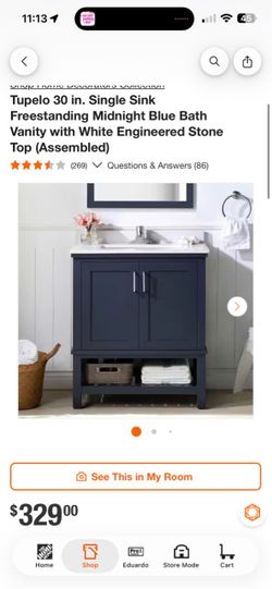 Home Decorators Tupelo 30” Bathroom Vanity with Sink – Midnight Blue