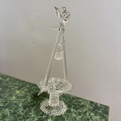 Blown Glass Art Vintage Clear Spun Glass Wishing Well with Bird Wings Extended
