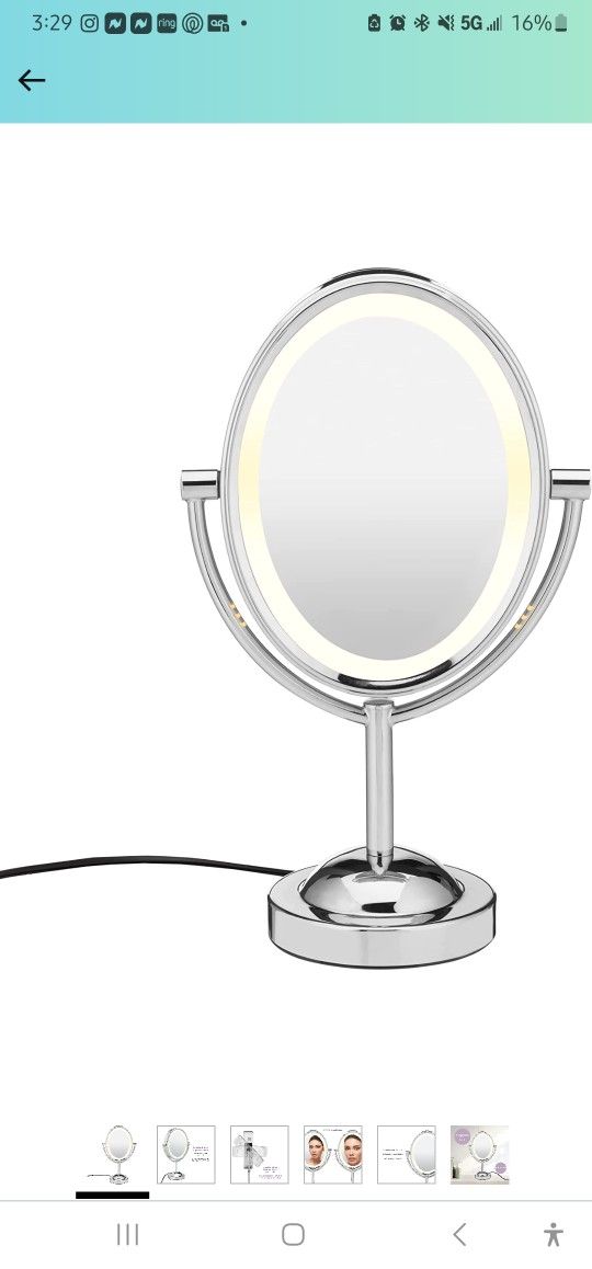 Conair Reflections Double-Sided Incandescent Lighted Vanity Makeup Mirror, 1x/7x magnification, Polished Chrome finish