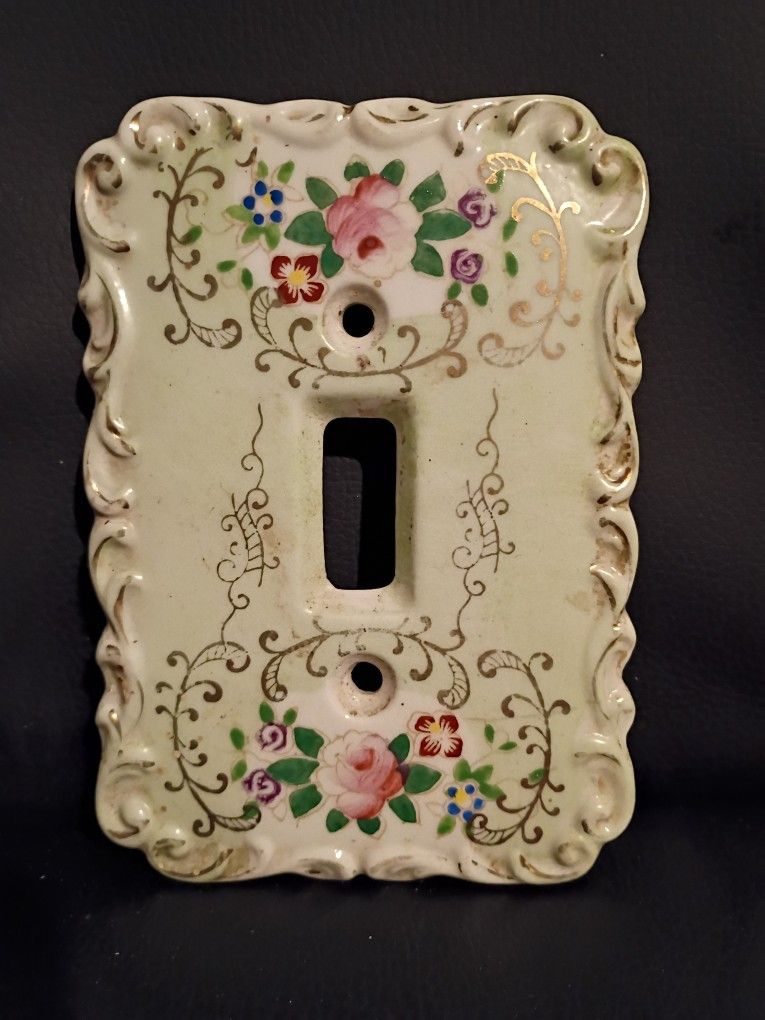 Vintage Porcelain Switch Plate, Hand-Painted Betson Ceramic Switch Cover, Shabby Chic Floral, Cottage Style, Ornate Victorian, Roses
