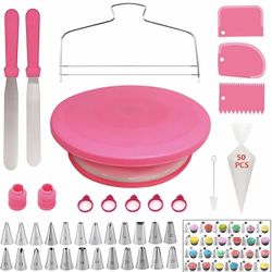 90 Pcs Cake Decorating Kit with Cake Turntable,Cake Leveler,24 Numbered Icing Piping,Tips,2 Spatulas,3 Comb Scrapers,2 Couplers,5 Bag Ties and 50 Disp