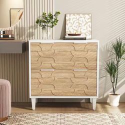 Atencio Walnut White Wood 31.5 in. Vertical Simple Modern Industrial File Cabinet Printer Stand 2-Drawer Freestanding