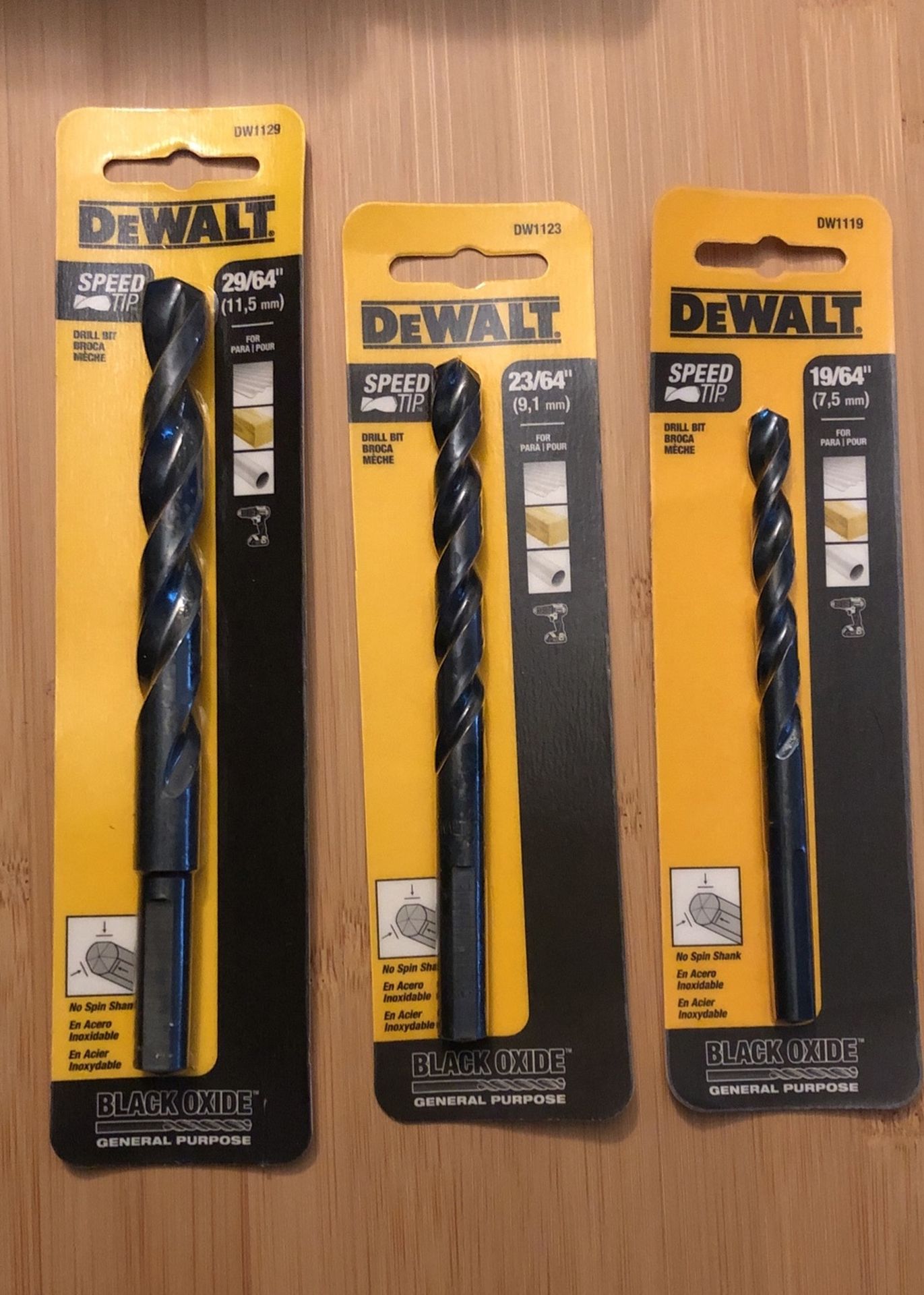 Set Of 3 Dewalt Drill Bits 29/64” 23/64” 19/64”