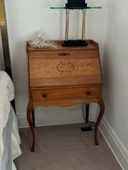 Antique Wood Secretary Desk with Inlay
