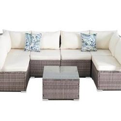 Assembled New 7 Pieces Outdoor Wicker Rattan Patio Furniture Sectional Set Outdoor Furniture Section