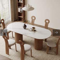 RETAIL!!: $1,299.99 70.8 Stone Top Solid Wood Base Oval Modern Dining Table