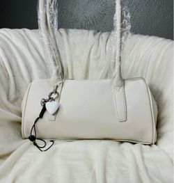 Cream Leather Mini Barrel Handbag