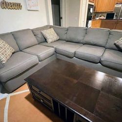 Hudson Large Corner Sectional Sofa Couch, Green Fabric, Classic Modern L Shaped, Includes Pillows, Manufactured In USA, Wood Feet, 9.3 Ft By 7.5 Ft