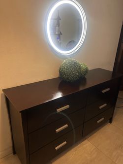Dark Brown 6-Drawer Double Dresser & Mirror Set