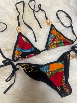 New os pattern black chain bikini y2k festival rave outfit dance wear boho retro Piece is dead stock was made in