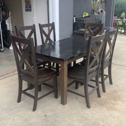 Dinning Set, Dark Color.  Table and 6 Chairs