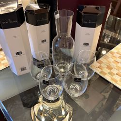 Dartington Crystal Fine Quality Decanter and 4 set stemless wine glasses- new in the box
