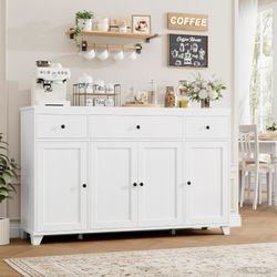 Large Kitchen Buffet Cabinet with Storage Drawers, Modern Sideboard Buffet Table Storage Cabinet with Doors and Shelves, Wood Coffee Bar Cab