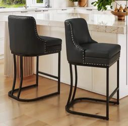 Aurora 26 in. Black Faux Leather Upholstered Counter Height Bar Stool with Double Cushion Counter Stool Set of 2 $150 Number 101