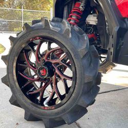 20x7 Fuel UTV RUNNER D779 Black Red 4x156 Wheels + 33x9R20 EFX Tires Set Of 4/ Rines Y Gomas