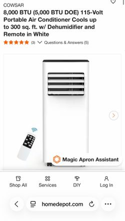 (NEW) Portable Air Conditioner Cools up to 300 sq. ft. w/ Dehumidifier and Remote in White (8,000 BTU (5,000 BTU DOE) 115-Volt)