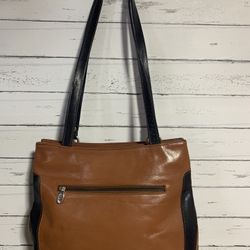 Valentina leather brown and black Shoudler tote bag made in Italy